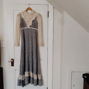 Gunne Sax Denim Chambray and Lace Dress